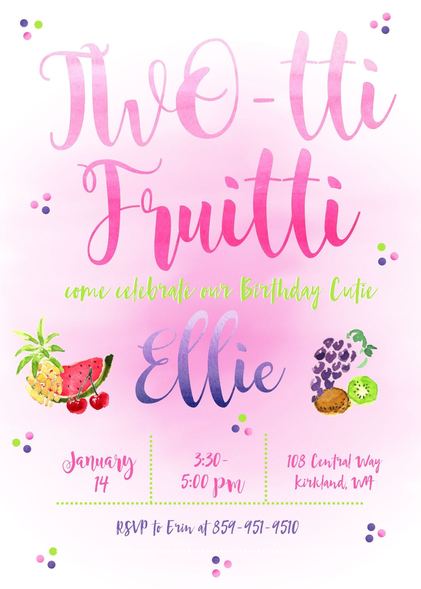 Tutti Frutti Party, Two-Tti Fruity Birthday Invite, Twotti Frutti Invitation, Twotti Fruitti Birthday, Second Birthday,Watercolor Fruit, 2nd