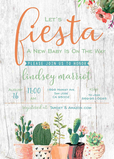 Fiesta Baby Shower Invite, Baby Shower Fiesta Invitation, Taco Bout a Party Invite, fiesta invitation, Cacti Invitation, watercolor Fiesta