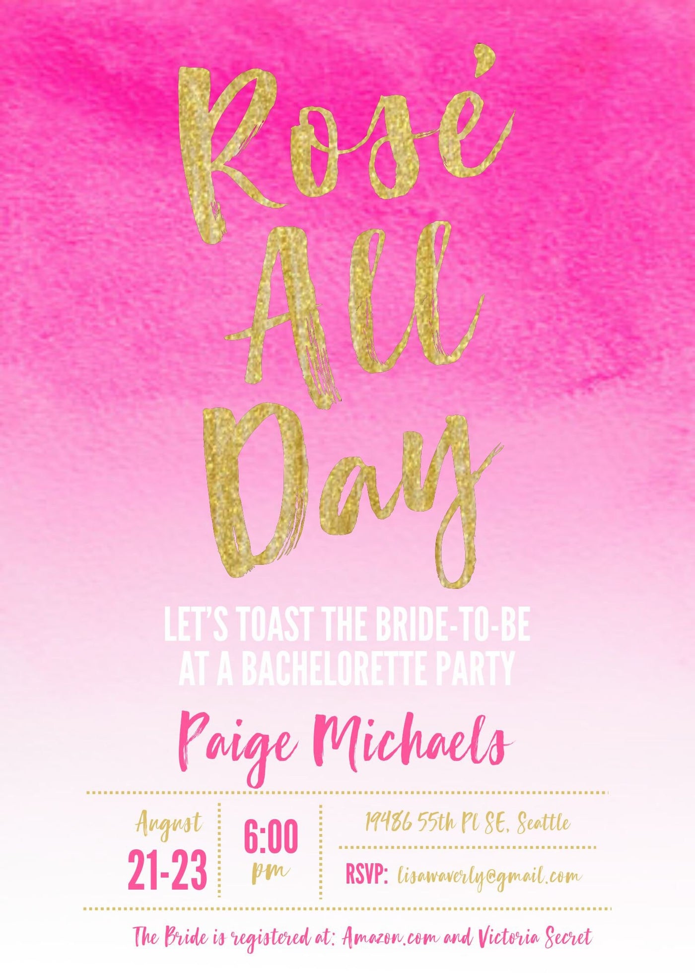 Rosé All Day Invitation, Bachelorette Party Invite, Rose All Day Invite, Girls Night Out, Bachelorette Invitation, bridal shower brunch