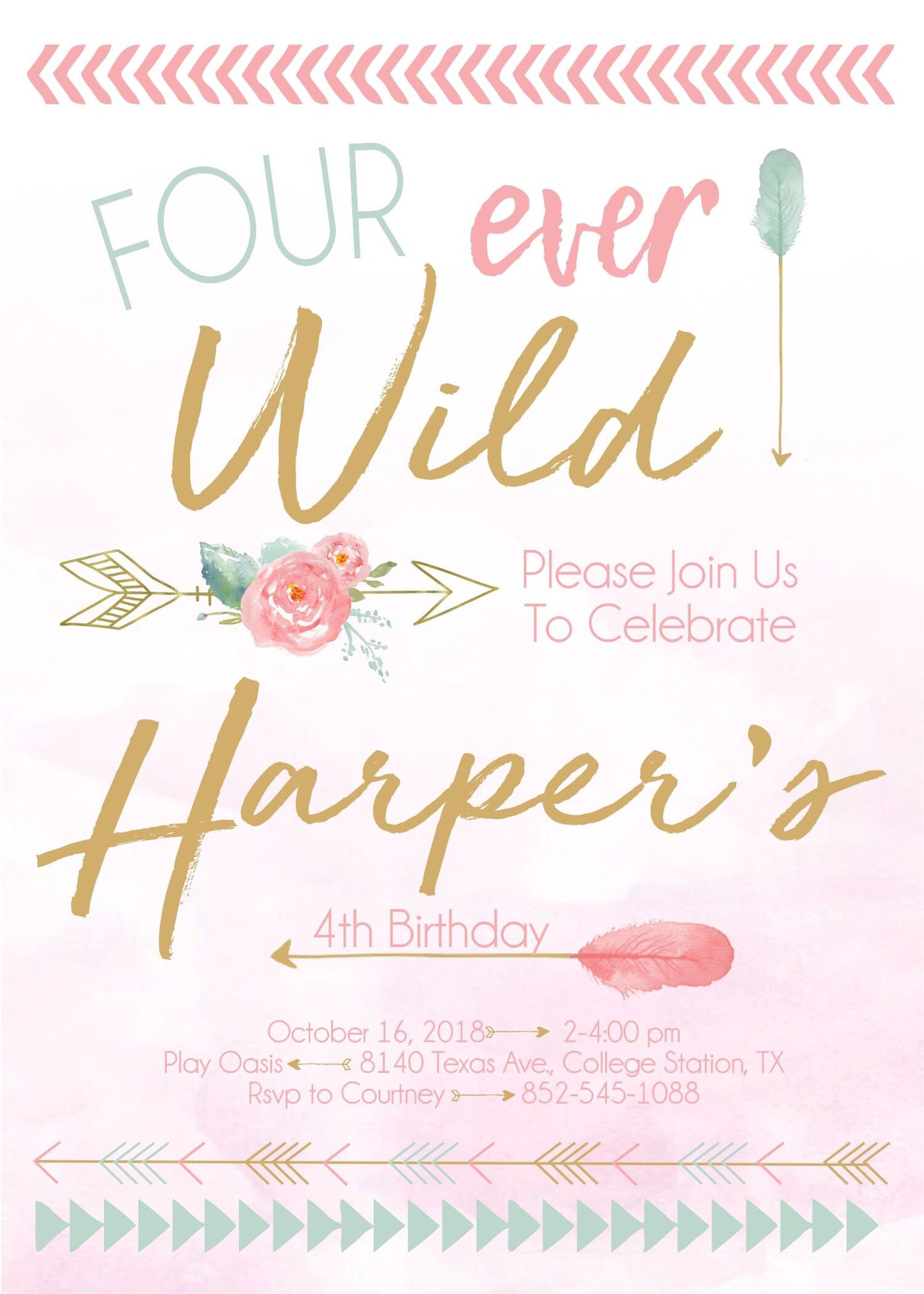 Young Wild and Three, boho birthday invite, girl birthday, Wild One, Forever wild, boho birthday party, antlers, arrows, two wild girl party