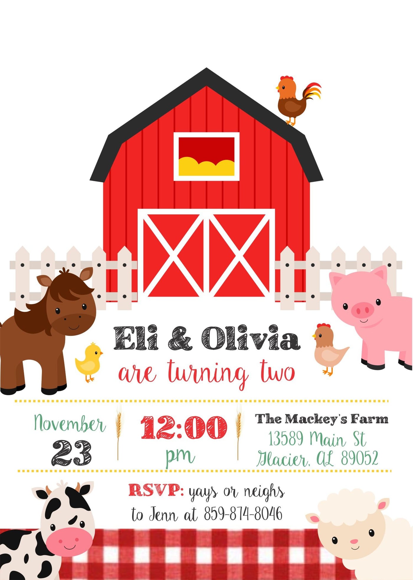 Farm birthday invitation, Barnyard birthday invitation, Farm Animal Birthday, Farm Birthday Party, Farm Party Boy, Farm Invite Girl, 2nd