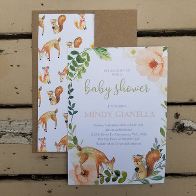 Woodland Invitation, Woodland Baby Shower Invite, Forest baby shower invitation, woodland theme, boho woodland, gender neutral baby shower