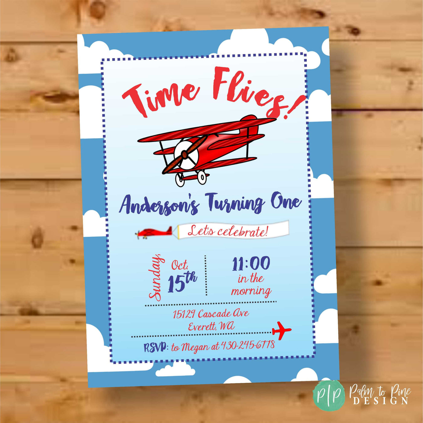 Airplane Birthday Invite, Plane Birthday Invitation, Airplane Birthday Party, Vintage Airplane Birthday Invite, Time Flies First Birthday