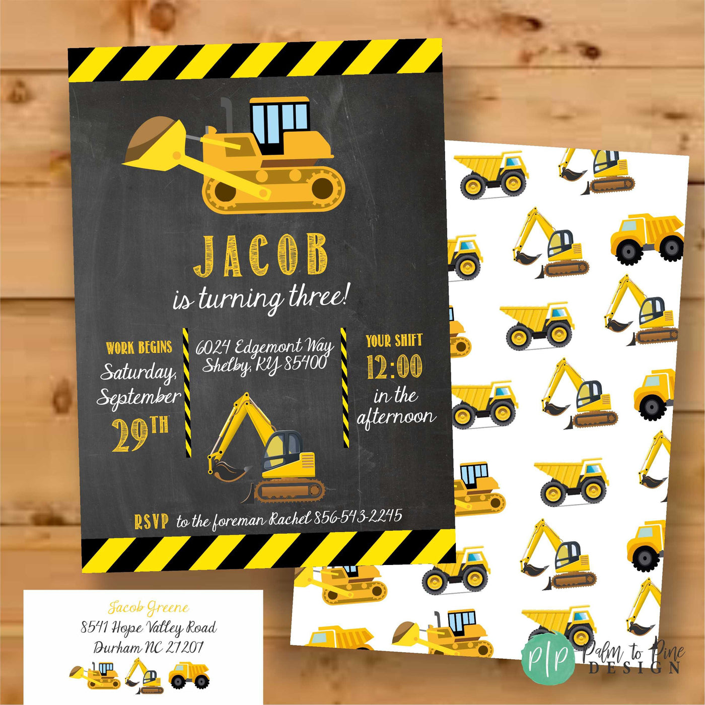 Construction Thank You Card, Construction Birthday Thank You, Construction Birthday Party, Chalkboard Thank You, Thank You Card Construction