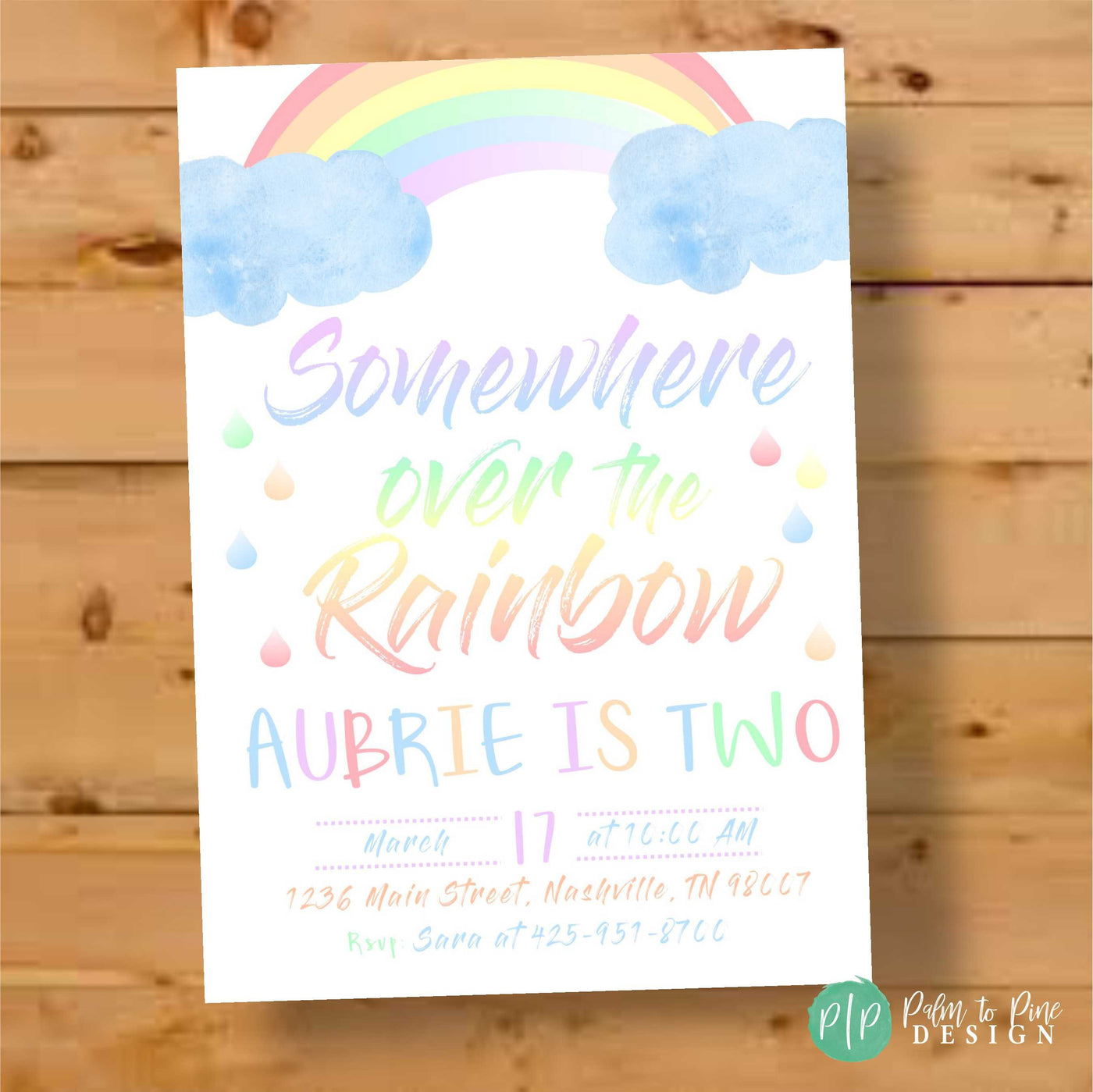 Rainbow Birthday Invitation, Rainbow Invitation, Rainbow Invite, Watercolor Rainbow Invite, Pastel Rainbow Invitation, Rainbow Birthday Girl