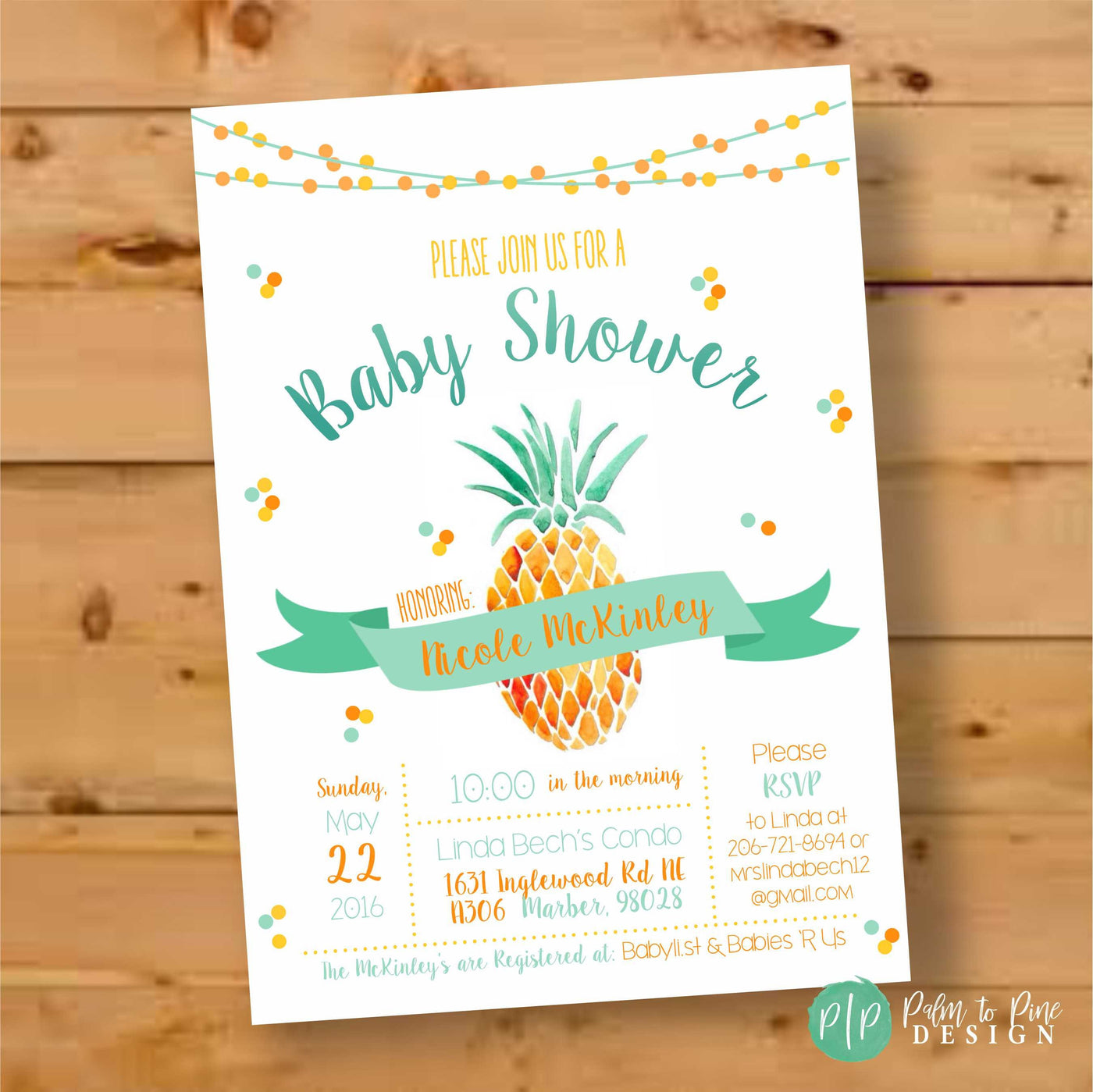 Pineapple Invitation, Pineapple Baby Shower Invitation, Pineapple Baby Shower, Luau Baby Shower invitation, Pineapple Invite, Bridal Shower