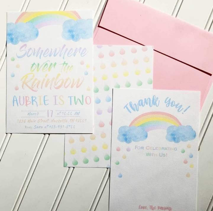 Rainbow Birthday Invitation, Rainbow Invitation, Rainbow Invite, Watercolor Rainbow Invite, Pastel Rainbow Invitation, Rainbow Birthday Girl