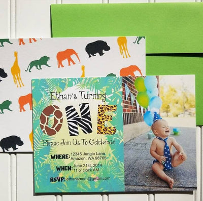 Jungle Themed Thank you card, Jungle Birthday thank you, First Birthday thank you card, Jungle Birthday Photo Thank you, Bday thank you note