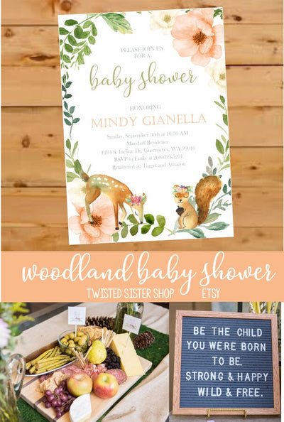 Woodland Invitation, Woodland Baby Shower Invite, Forest baby shower invitation, woodland theme, boho woodland, gender neutral baby shower