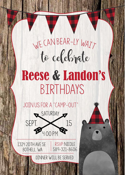 Camping Birthday Invitation, Buffalo Plaid, Lumberjack Birthday, Camping Party Invite, Lumberjack Invitation, Woodland Birthday, Wild One