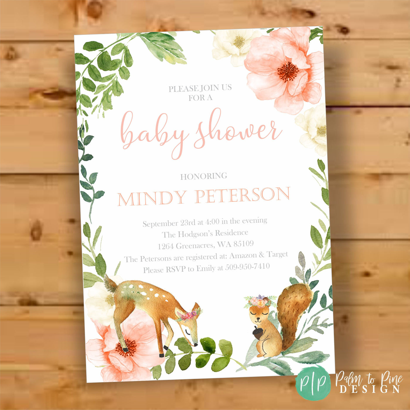 Woodland Invitation, Woodland Baby Shower Invite, Forest baby shower invitation, woodland theme, boho woodland, gender neutral baby shower