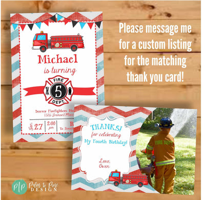 Firefighter birthday Invite, Firetruck Birthday Party, Fireman Invite, Fire Station Birthday Party, Fire Truck Party Invitation, Fire House