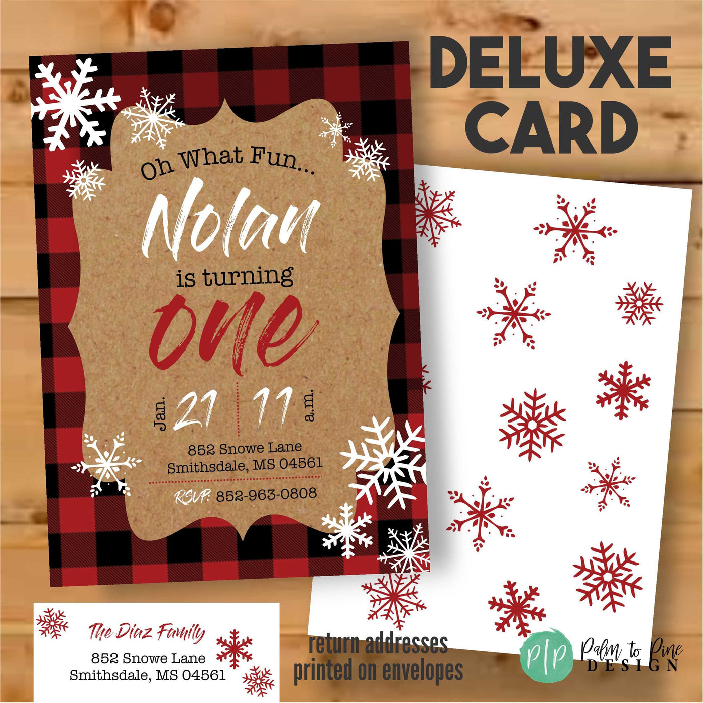 Winter ONEderland Invitation, Buffalo Plaid, Lumberjack Birthday, Winter Birthday Invite, Lumberjack Invitation, Snowflake Invitation, Plaid