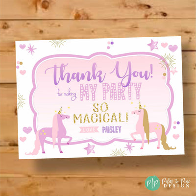 Unicorn Thank You Card, First Birthday Thank You, Rainbow Unicorn Thank You, Rainbow Thank You Card, Glitter Unicorn Thank You Card Birthday