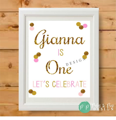 Pink and Gold Glitter Birthday Decoration, First Birthday Decor, Pink & Gold Birthday Party Decor, First Birthday Sign, Girl Birthday Party