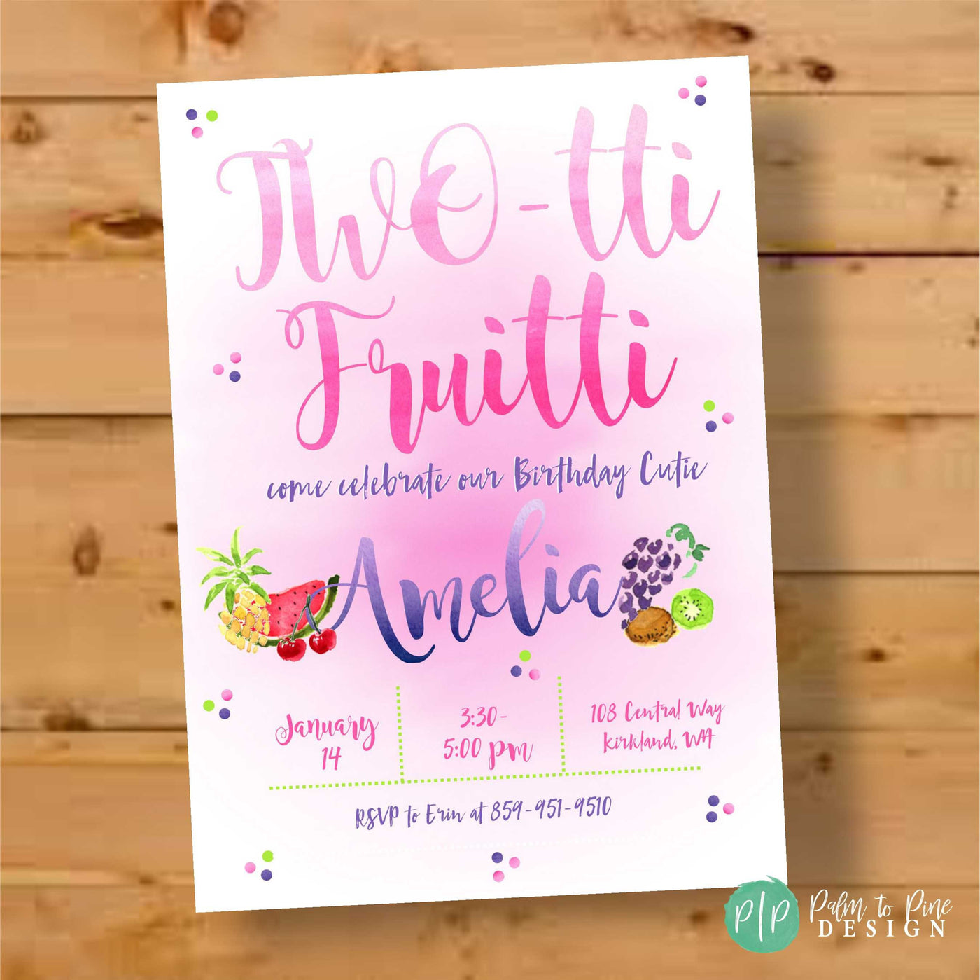 Tutti Frutti Party, Two-Tti Fruity Birthday Invite, Twotti Frutti Invitation, Twotti Fruitti Birthday, Second Birthday,Watercolor Fruit, 2nd