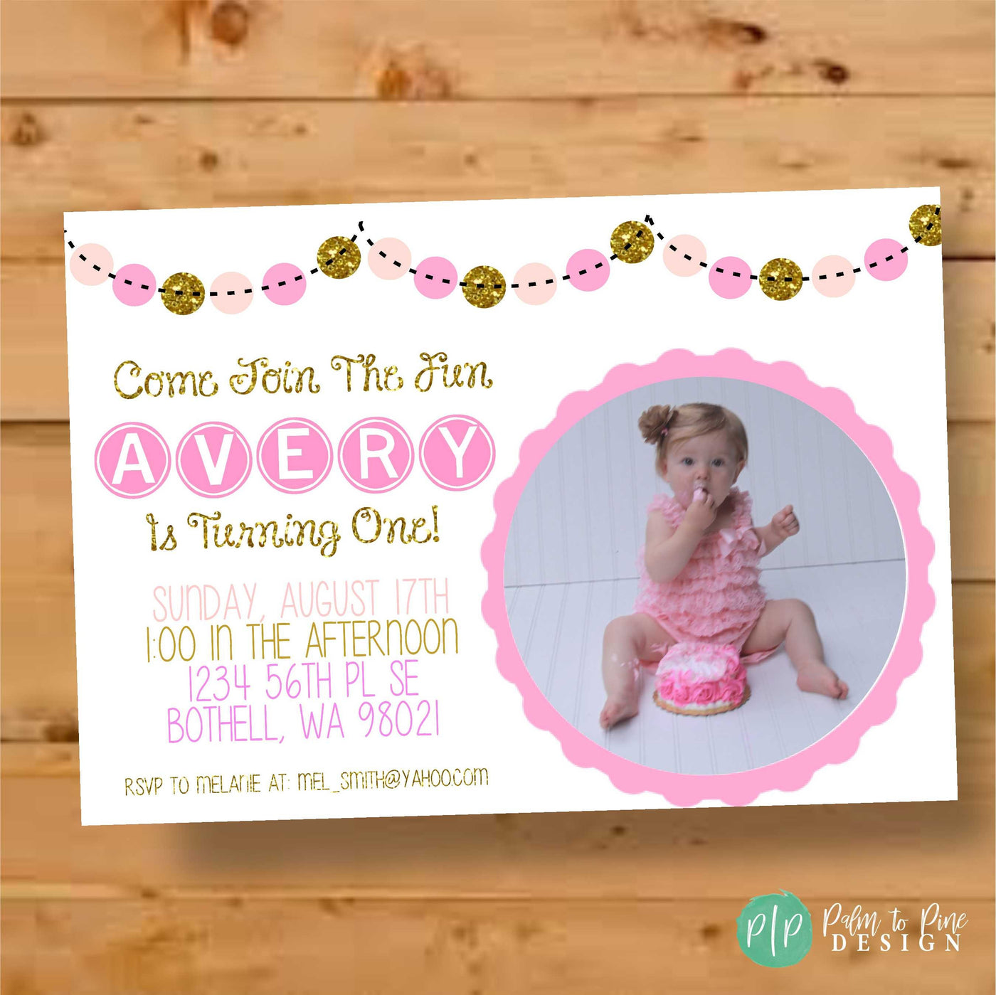 Pink and Gold Birthday Invitation