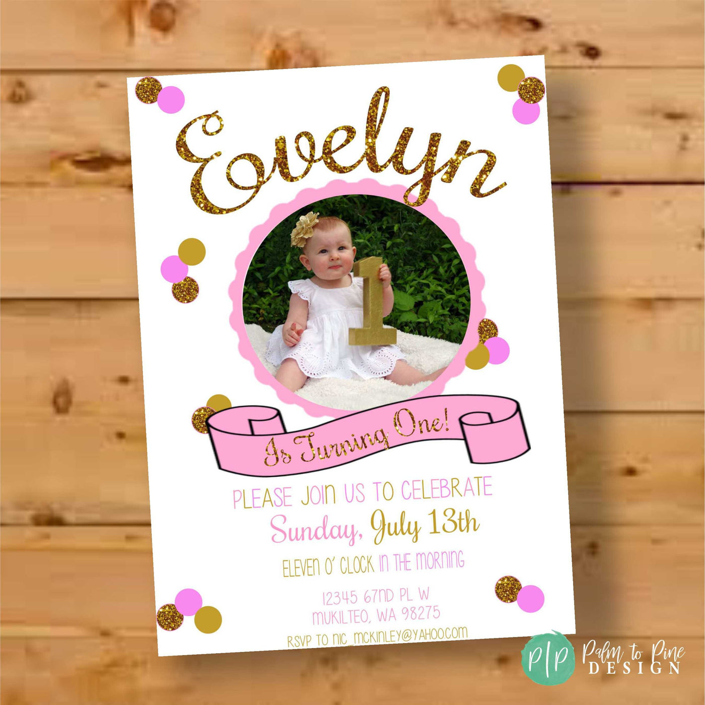 Pink & Gold Birthday Party Invitation