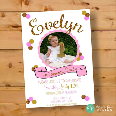 Pink & Gold Birthday Party Invitation