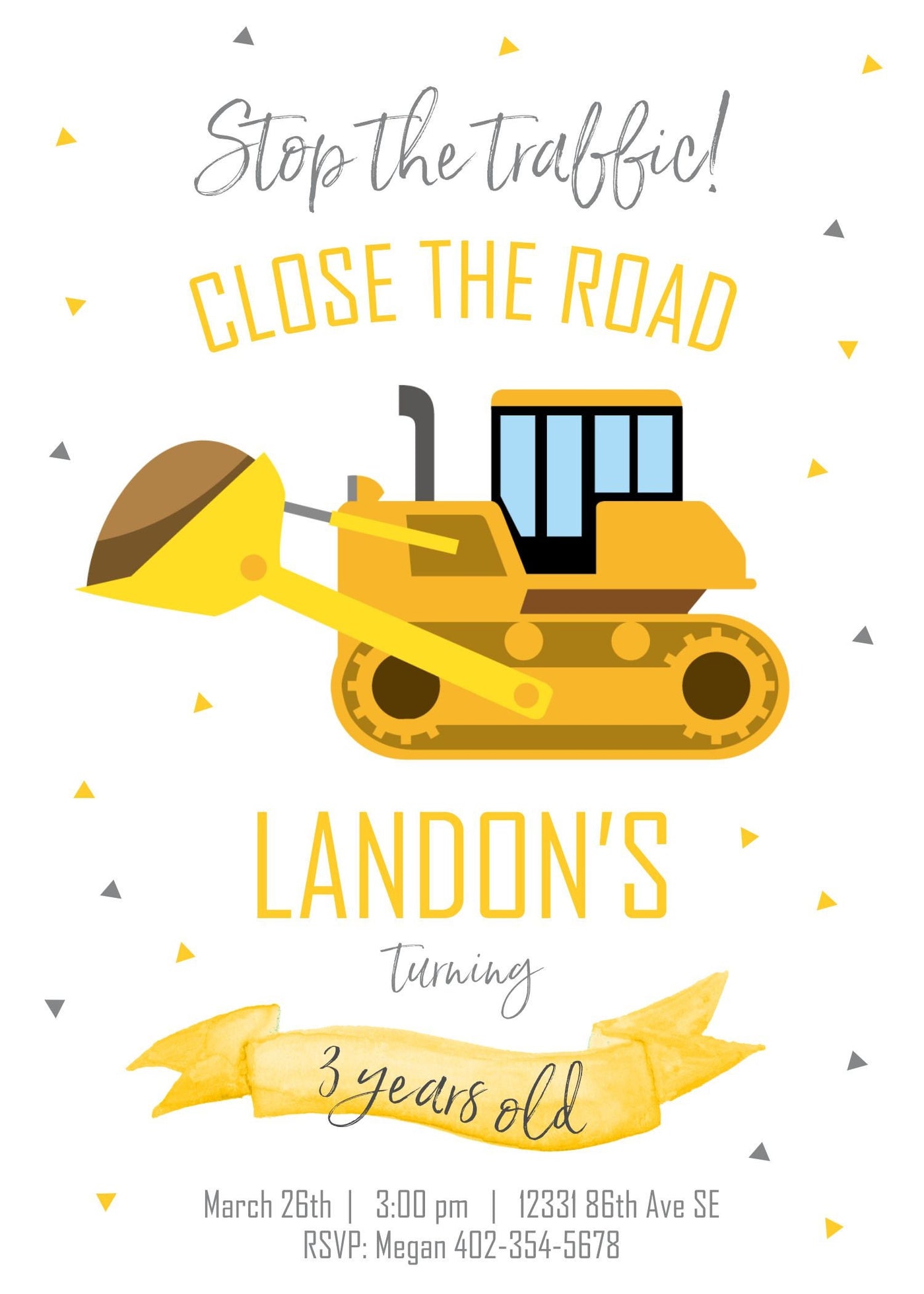 Construction Birthday Invite, Construction Birthday Invitation, Construction Invite, Bulldozer, Construction Party, Boys Birthday Invite 2nd