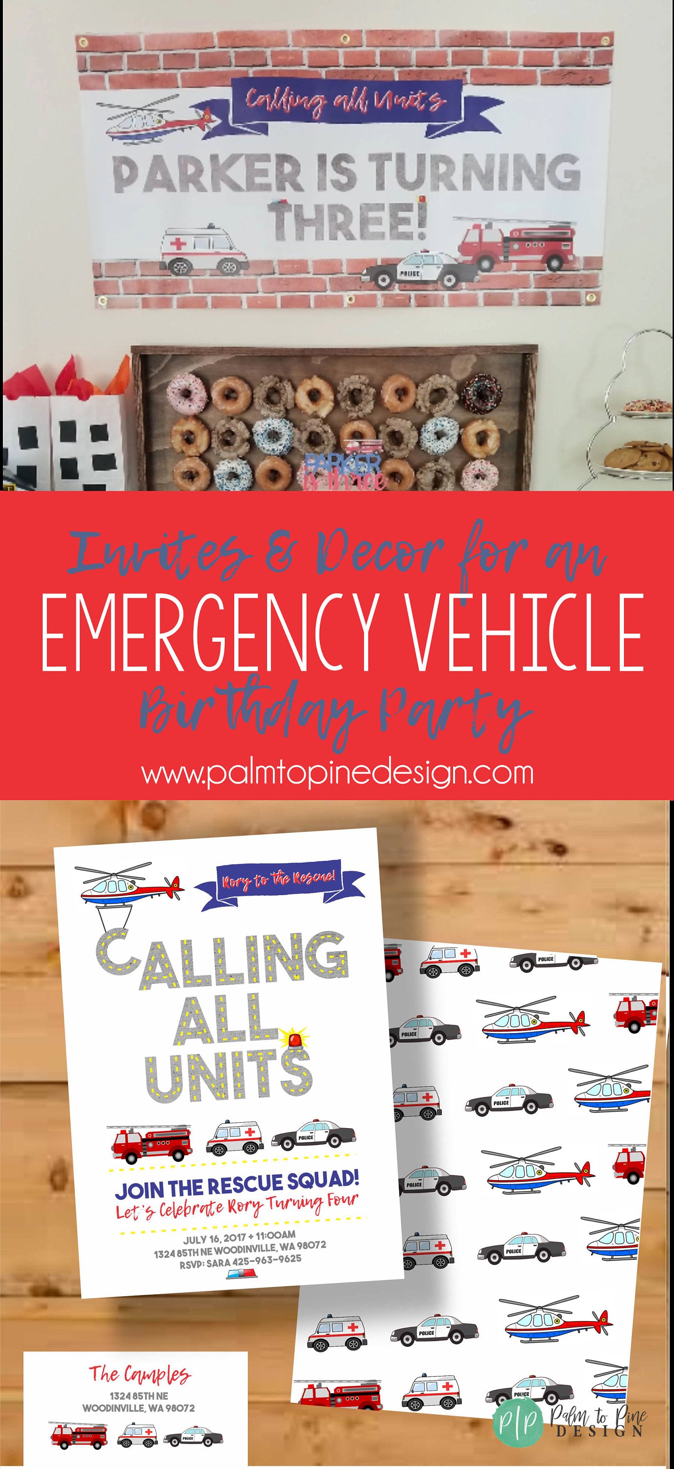 Firetruck birthday Thank You Card, Emergency vehicles birthday, Boy Birthday Thank You Card, Police Car, Rescue Cars, Police birthday party