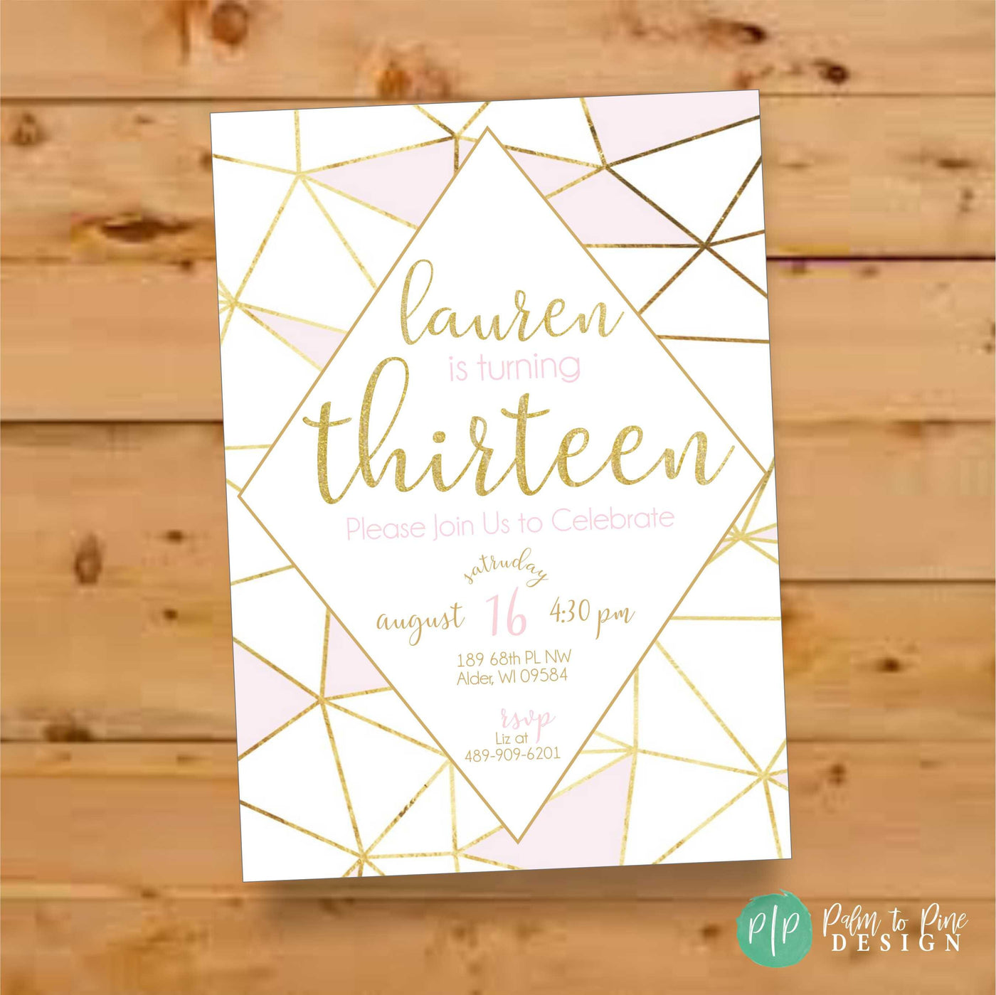 13th Birthday Banner, Sweet 16 Party Decor, 13th Birthday Party, Pink and Gold Birthday Banner,Pink and Gold Birthday Decor, Geometric, Teen