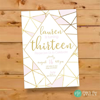 13th Birthday Banner, Sweet 16 Party Decor, 13th Birthday Party, Pink and Gold Birthday Banner,Pink and Gold Birthday Decor, Geometric, Teen