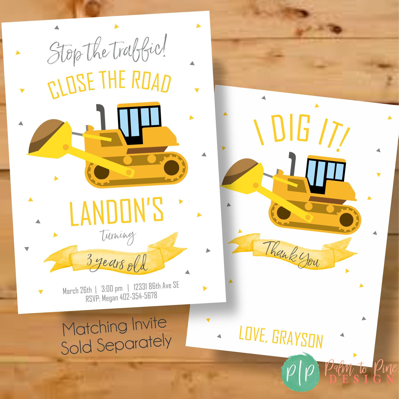 Construction Thank You Card, Construction Birthday Thank You, Construction Birthday Party, Excavator Thank You,  Construction Thank You Card