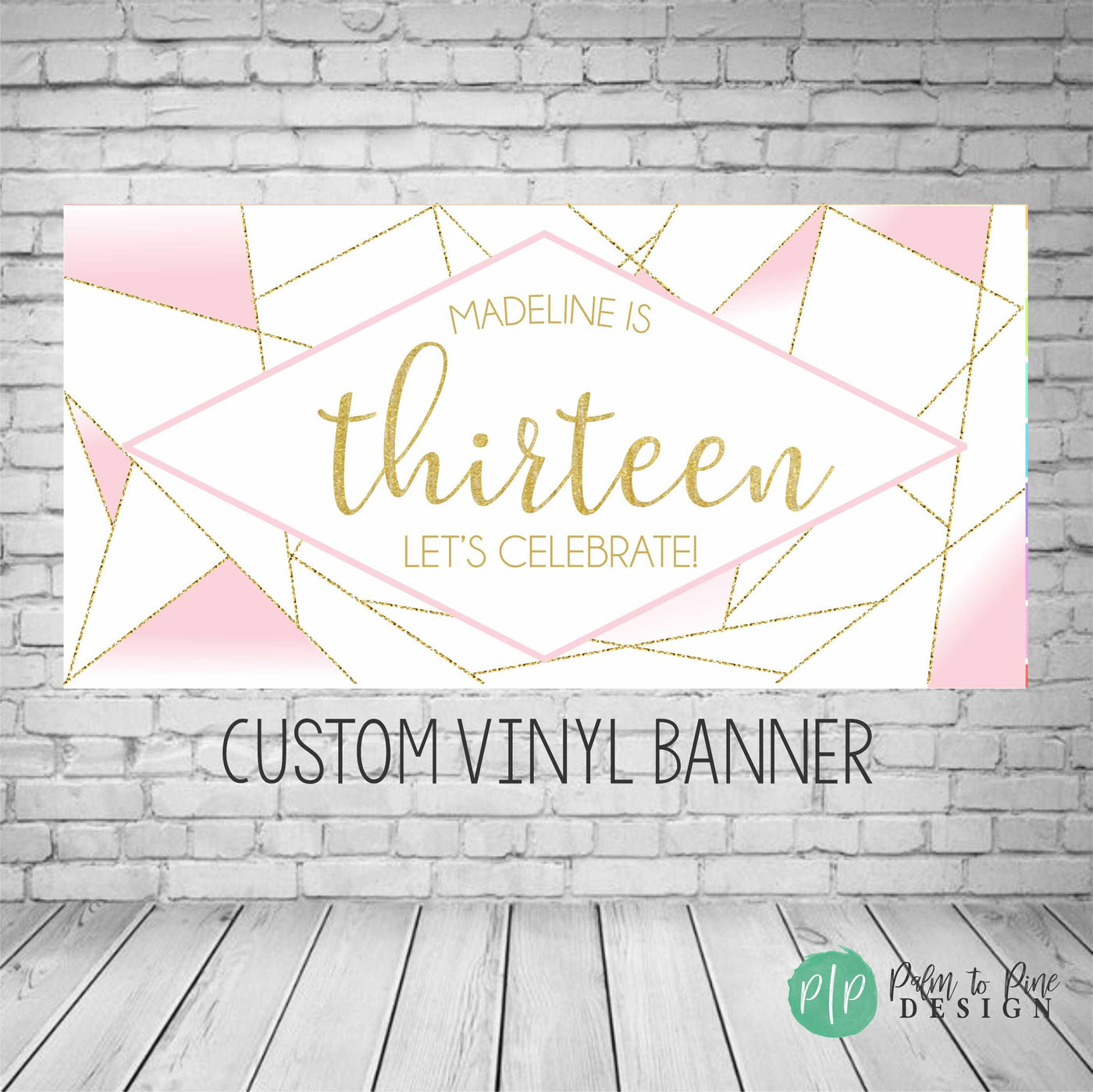 13th Birthday Banner, Sweet 16 Party Decor, 13th Birthday Party, Pink and Gold Birthday Banner,Pink and Gold Birthday Decor, Geometric, Teen