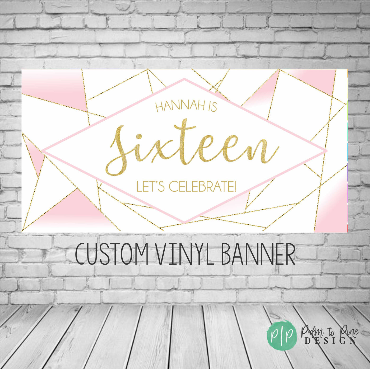 13th Birthday Banner, Sweet 16 Party Decor, 13th Birthday Party, Pink and Gold Birthday Banner,Pink and Gold Birthday Decor, Geometric, Teen