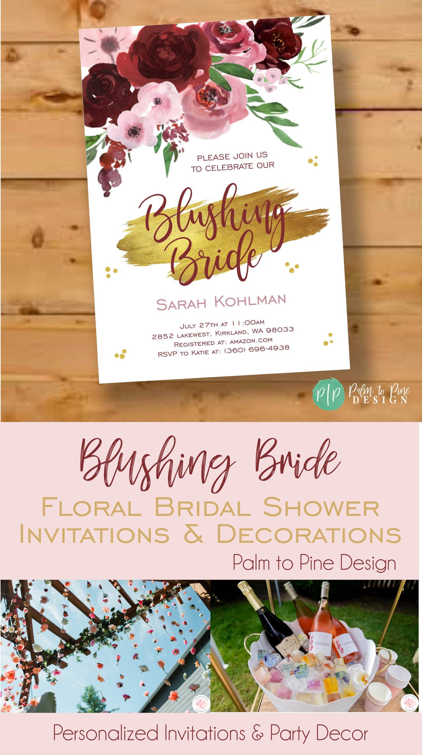 Floral Bridal Shower Invitation, Blush Bridal Shower Invite, Blush and Rose Gold Bridal Shower, Blushing Bride, Bridal Shower Brunch, Pink