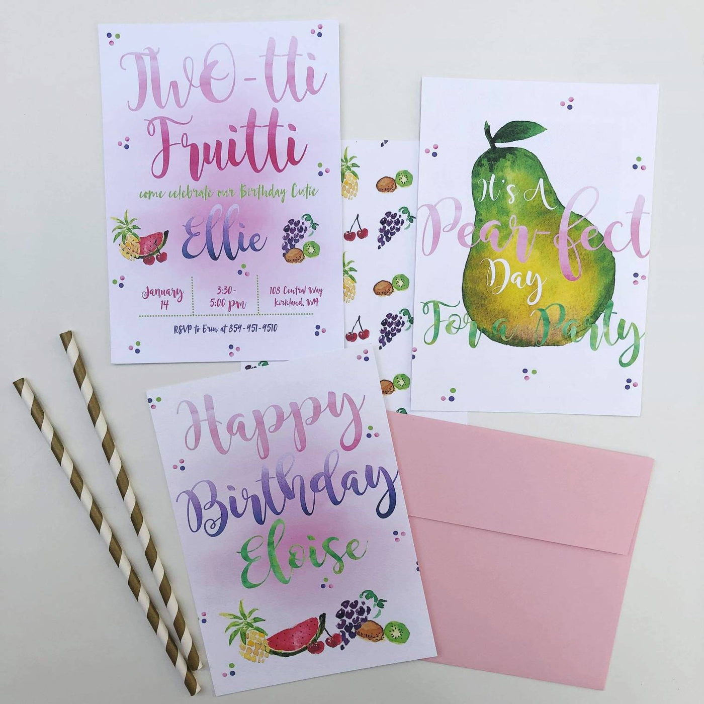 Tutti Frutti Party, Two-Tti Fruity Birthday Invite, Twotti Frutti Invitation, Twotti Fruitti Birthday, Second Birthday,Watercolor Fruit, 2nd