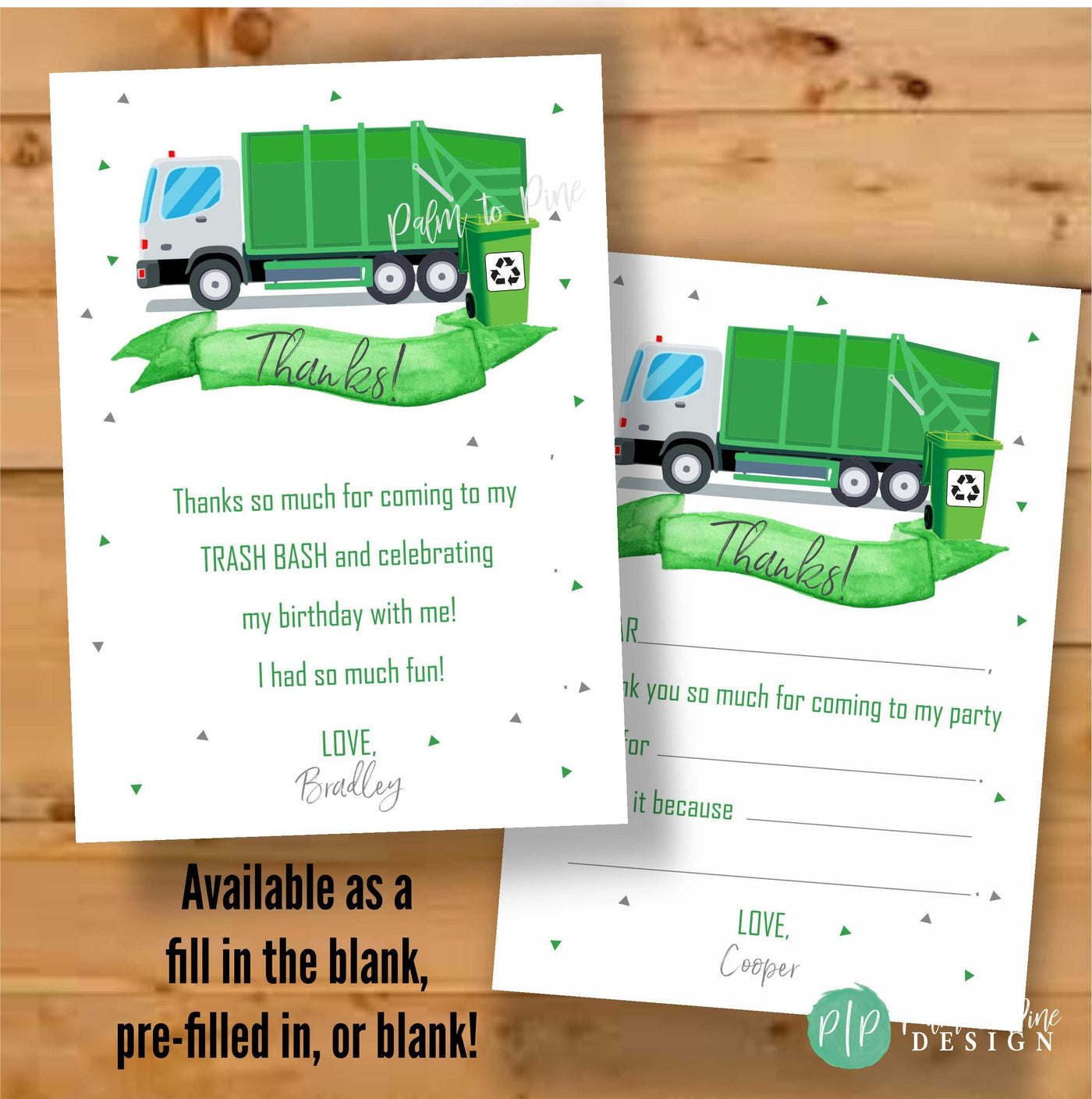 Garbage Truck Thank You Card, Garbage Truck Birthday, Fill in the blank thank you boy, Kids Birthday Thank you Card, Trash Bash Thank You