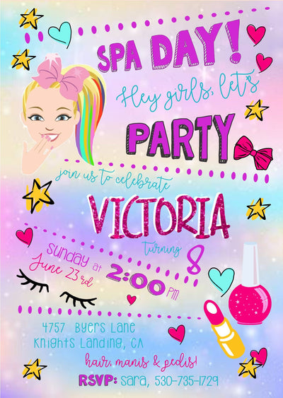 Girls Birthday Party Invitations, Sleepover birthday invite, spa birthday party girls, Spa Party for Girls, Pamper Party Invite, makeup bows