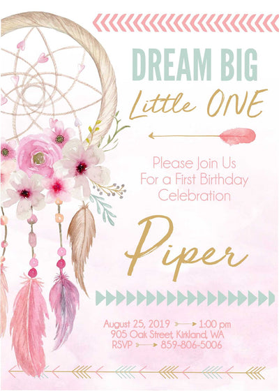 Dream Catcher baby shower, Dreamcatcher birthday invite, boho baby shower, Feather Dream Catcher Baby Shower, Bohemian Baby Shower Dream Big