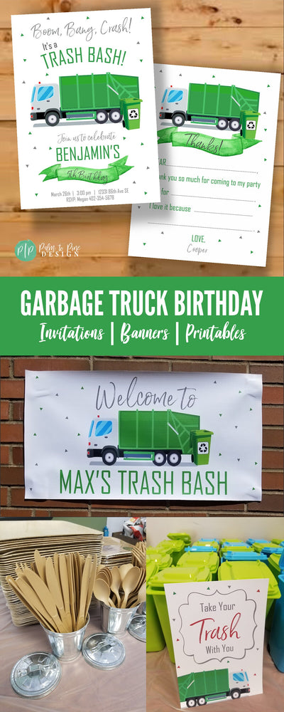 Garbage Truck Thank You Card, Garbage Truck Birthday, Fill in the blank thank you boy, Kids Birthday Thank you Card, Trash Bash Thank You