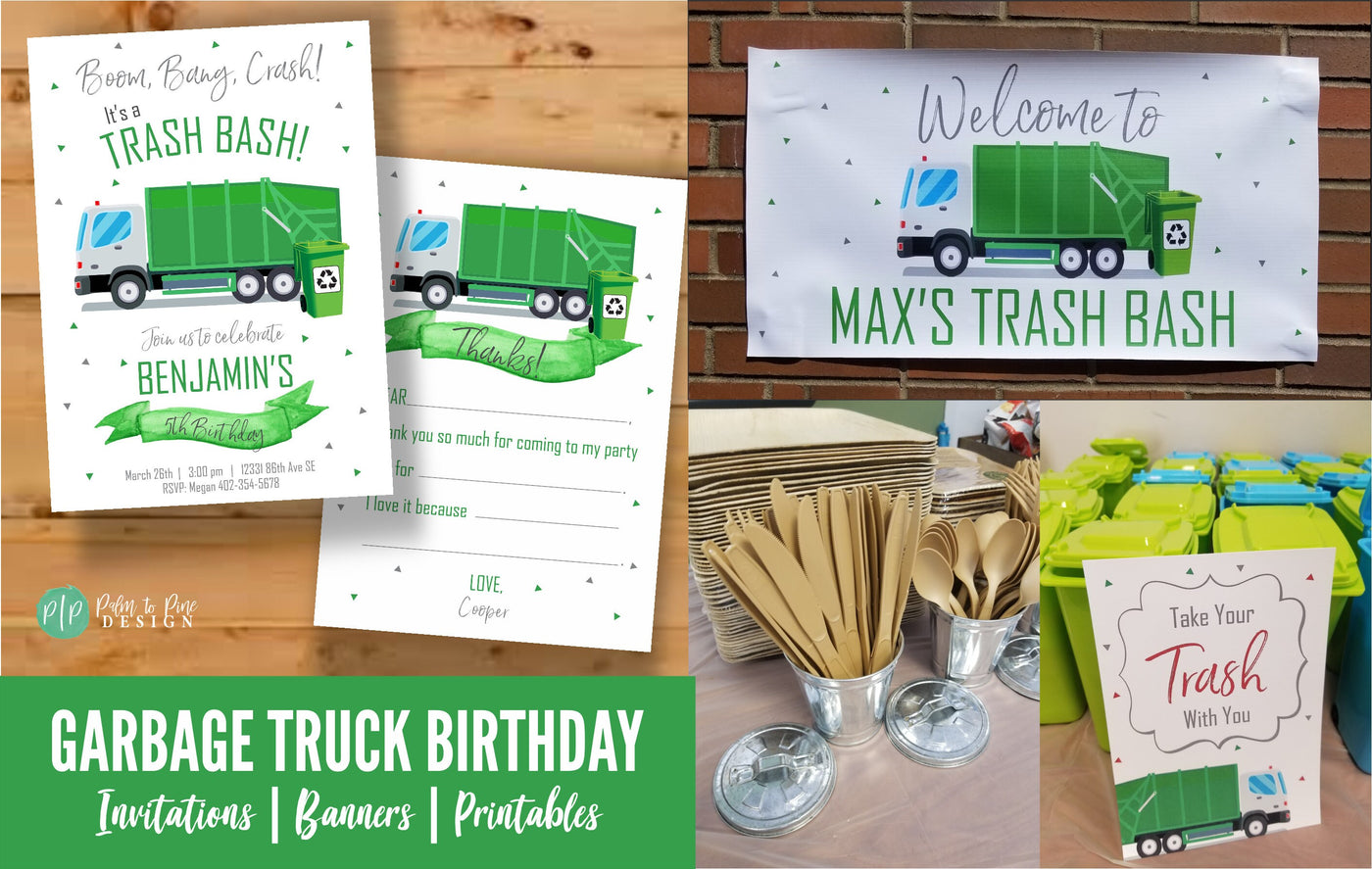 Garbage Truck Thank You Card, Garbage Truck Birthday, Fill in the blank thank you boy, Kids Birthday Thank you Card, Trash Bash Thank You