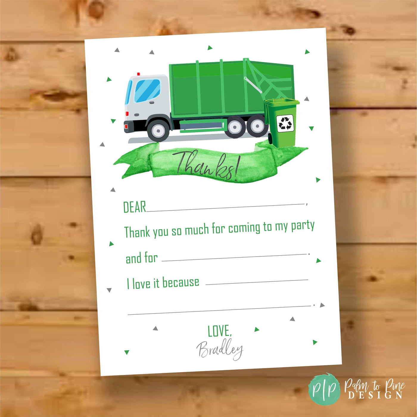 Garbage Truck Thank You Card, Garbage Truck Birthday, Fill in the blank thank you boy, Kids Birthday Thank you Card, Trash Bash Thank You