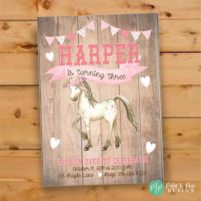 Cowgirl birthday invitation, Horse birthday invitation, Pony Birthday invitation, Horse Party, shabby chic horse birthday, Horse Invite Pink