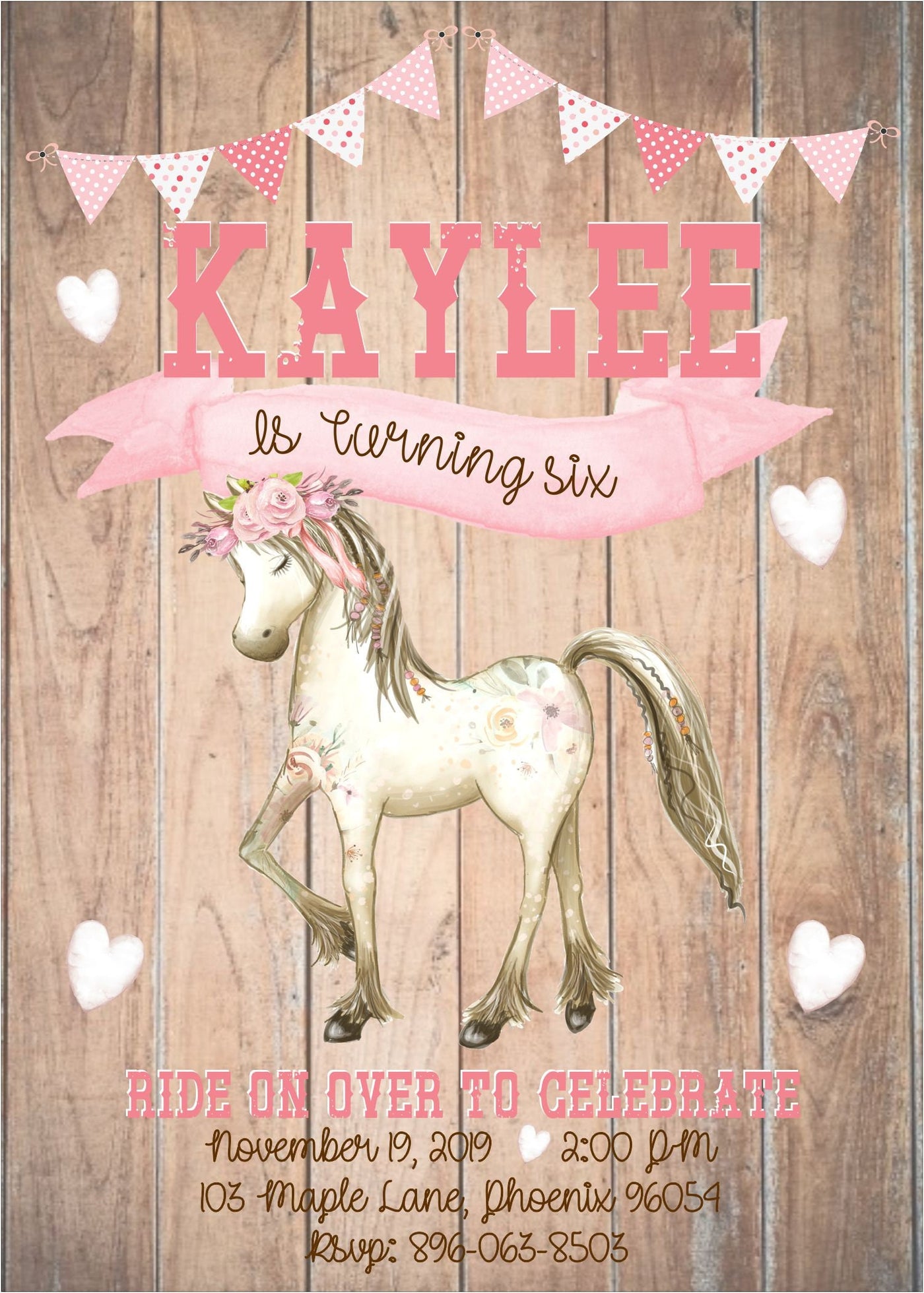 Cowgirl birthday invitation, Horse birthday invitation, Pony Birthday invitation, Horse Party, shabby chic horse birthday, Horse Invite Pink