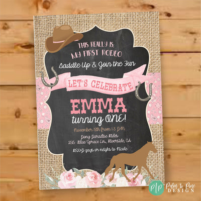 Cowgirl birthday invitation, Horse birthday invitation, Pony Birthday invitation, Horse Party, shabby chic horse birthday, Horse Invite Pink