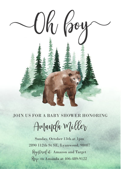 bear baby shower, bear baby shower invitation, bear baby shower invite, Woodland Invitation, Forest baby shower invitation, gender neutral