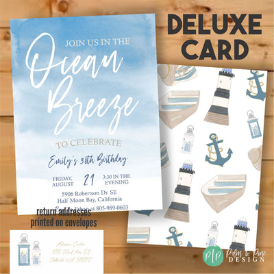 Beach birthday invitation, beach ocean invite, beach bridal shower invite, waves invite, coastal invitation, ocean invitation, watercolor