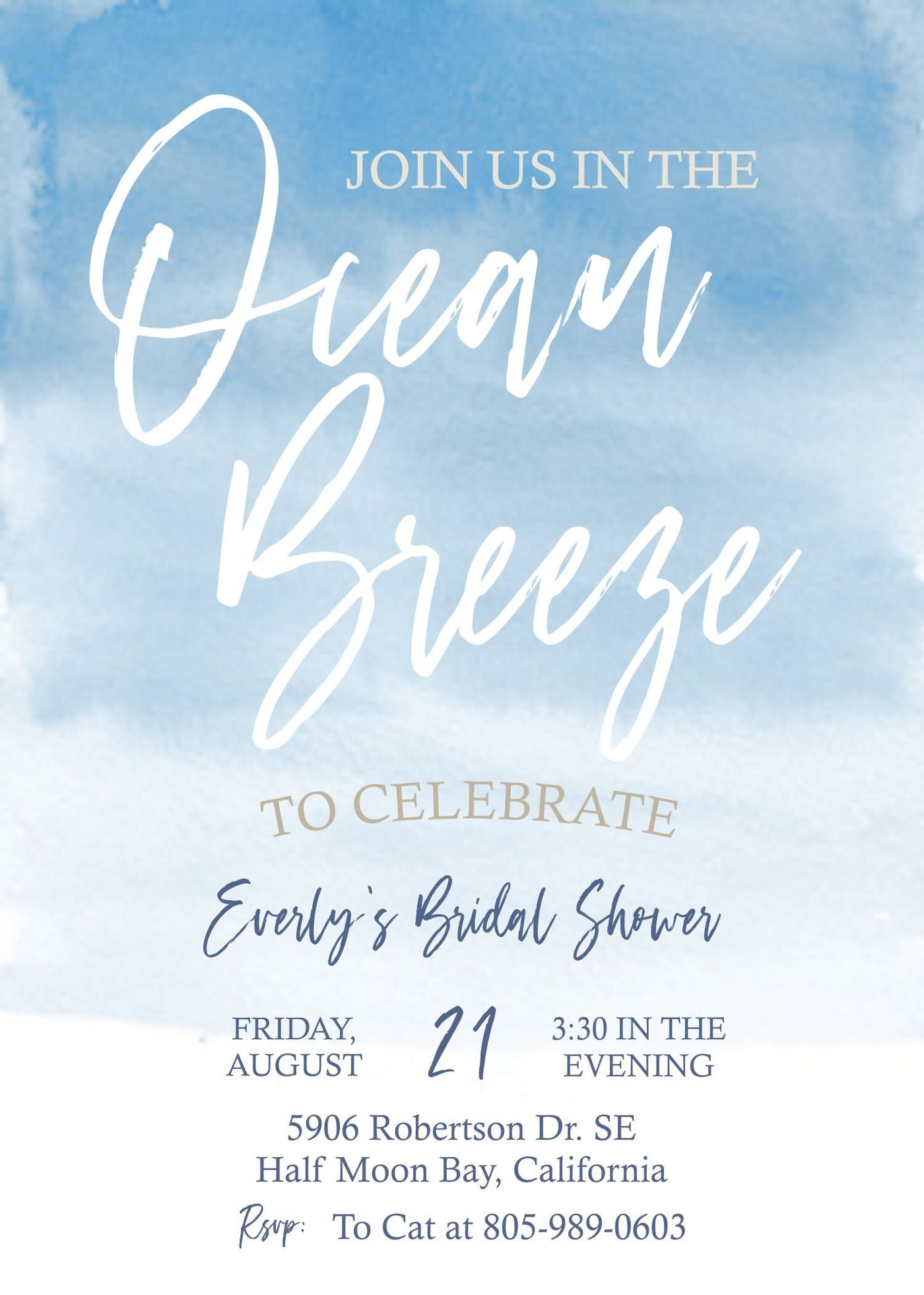 Beach birthday invitation, beach ocean invite, beach bridal shower invite, waves invite, coastal invitation, ocean invitation, watercolor