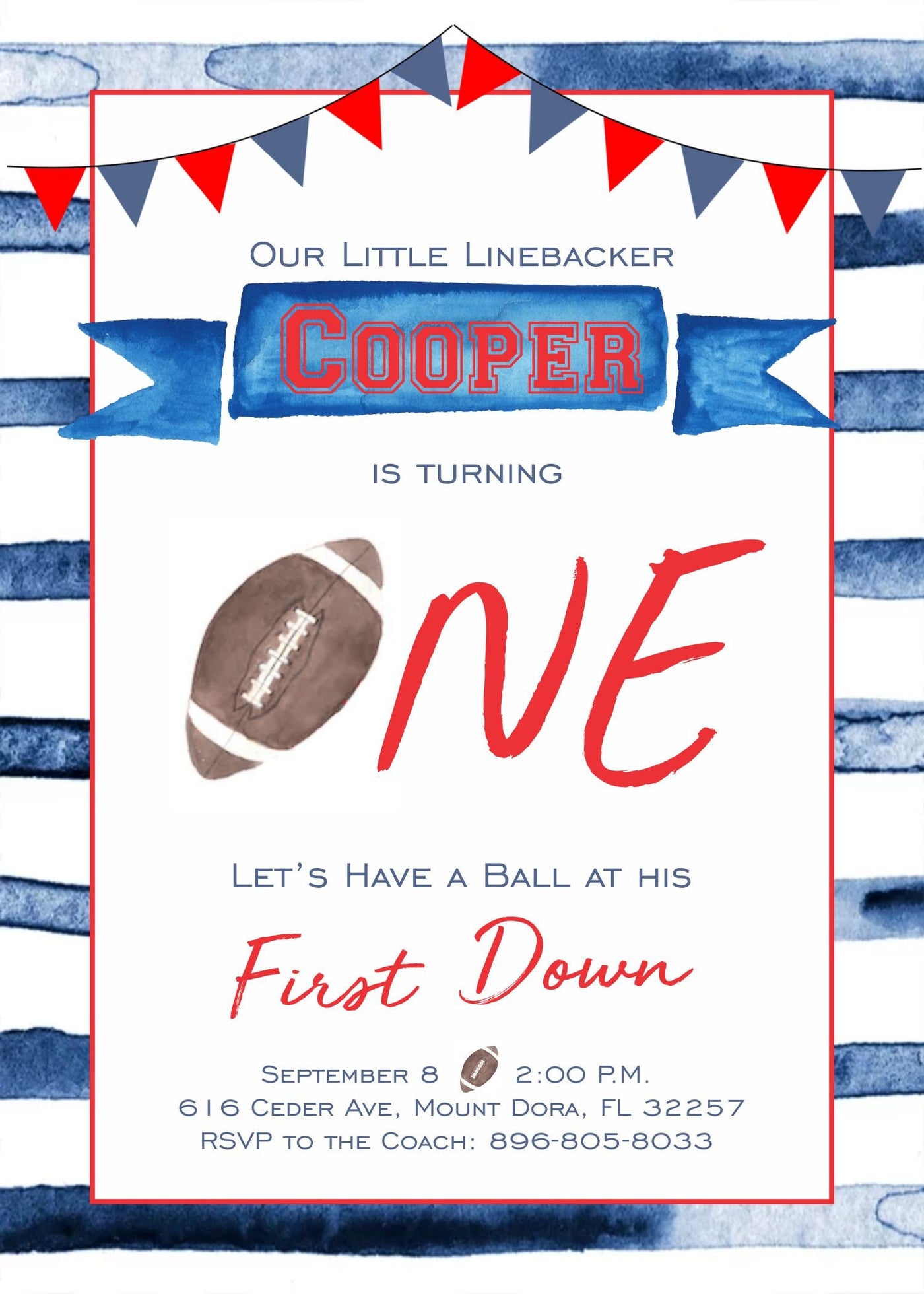 First Birthday Invitation, Football Invitation, Football Invite, Football Birthday Invite, Football 1st Birthday, Football First Birthday