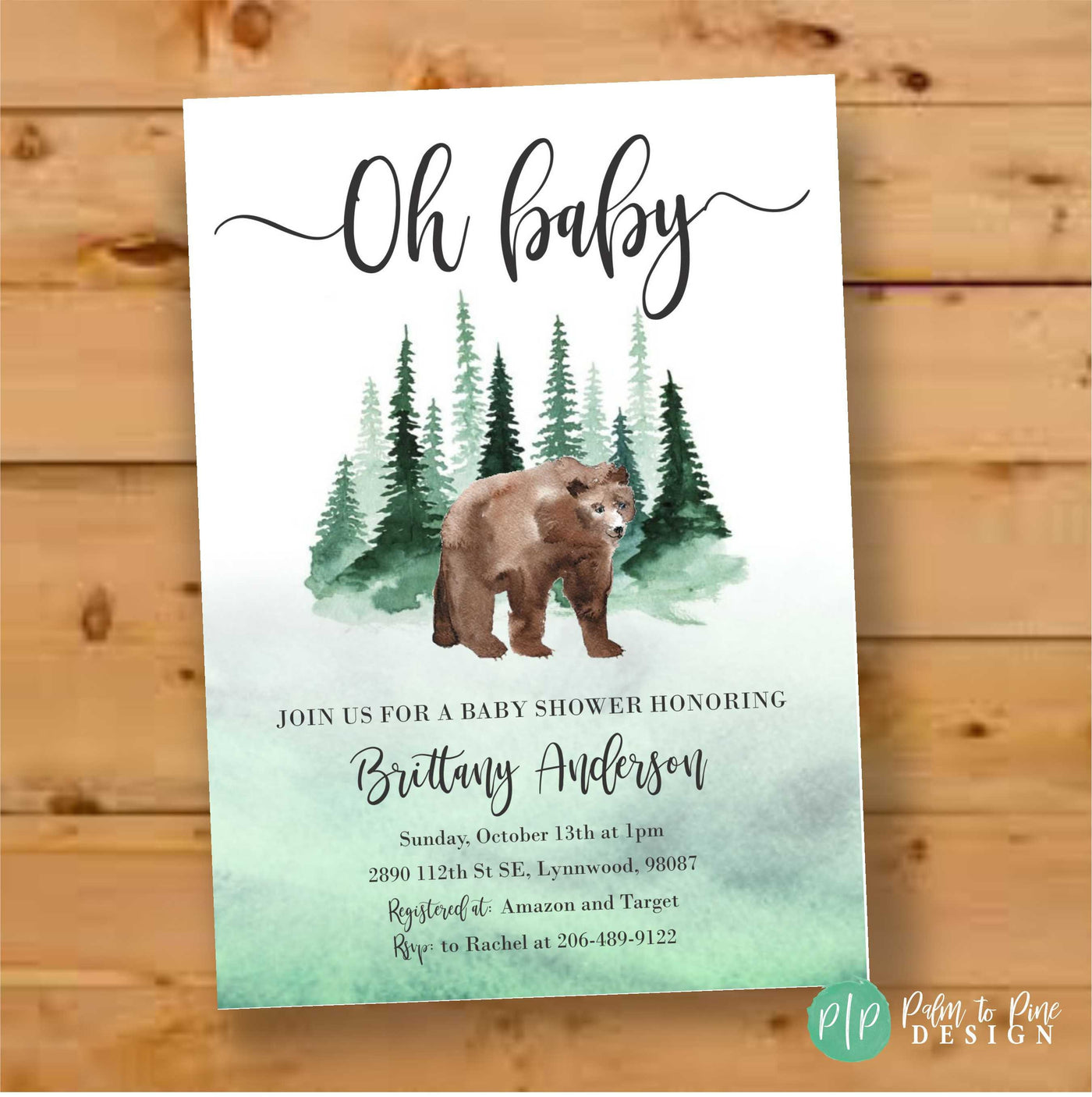 bear baby shower, bear baby shower invitation, bear baby shower invite, Woodland Invitation, Forest baby shower invitation, gender neutral