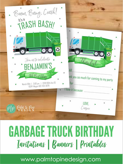 Garbage Truck Thank You Card, Garbage Truck Birthday, Fill in the blank thank you boy, Kids Birthday Thank you Card, Trash Bash Thank You