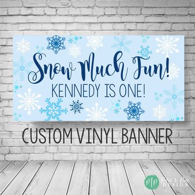 Snow Much Fun Birthday Banner, Winter Birthday Party, Snowflake Birthday Backdrop, Snowflake banner, Snow much fun Photo Backdrop, Vinyl