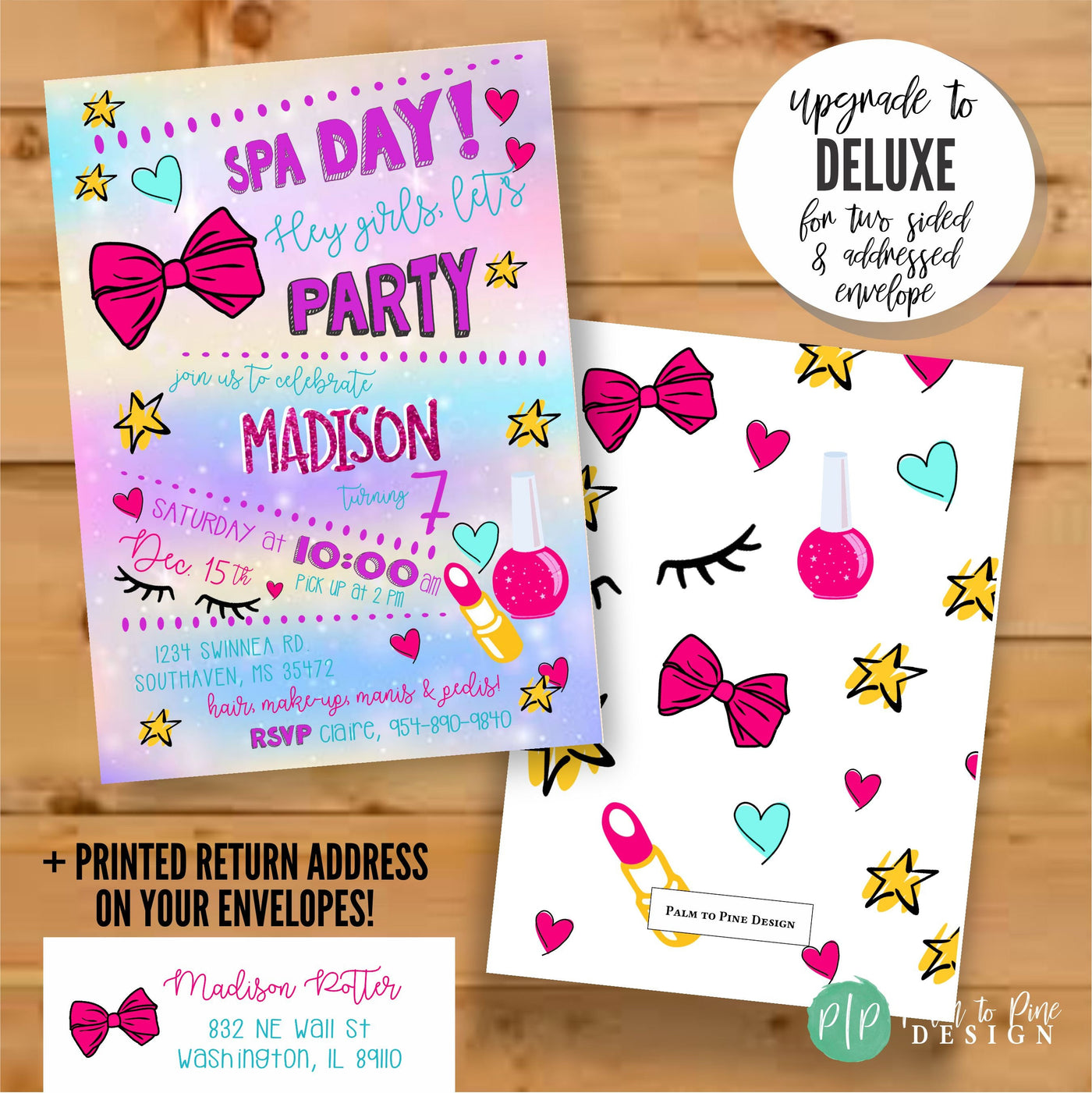 Girls Birthday Party Invitations, Sleepover birthday invite, spa birthday party girls, Spa Party for Girls, Pamper Party Invite, makeup bows