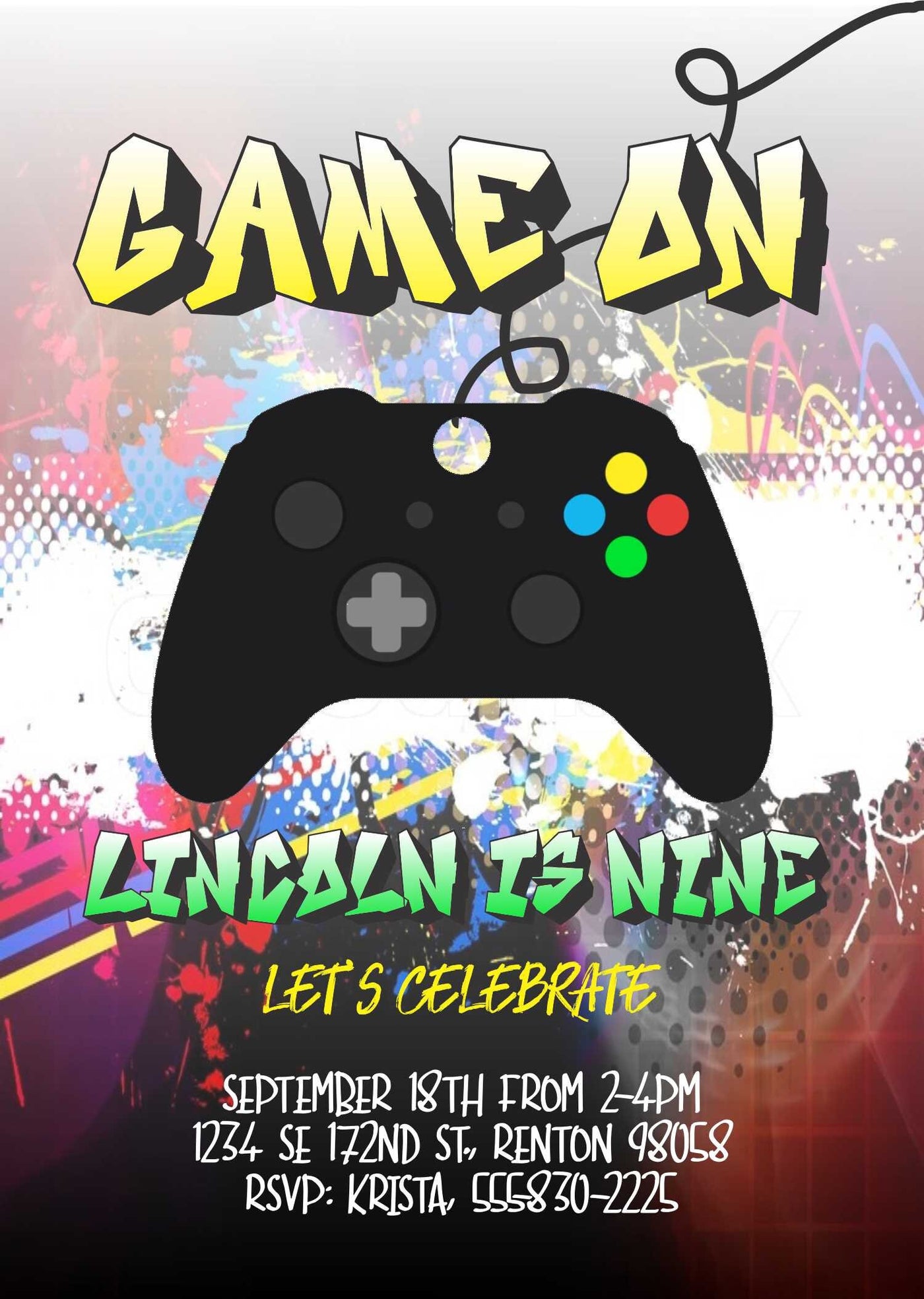 Gamer Birthday Invite, Video game Birthday Party, Teen Boy birthday, Gamer party, Video game Birthday Invite, Game Truck party Boy, Graffiti